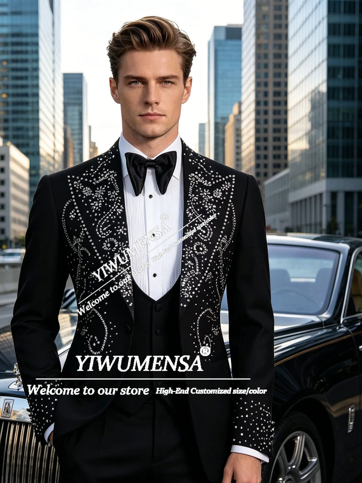 Luxury Suits Men 3 Piece Sets Single Breasted Prom Blazer Customized Beading Stones Groom Wedding Tuxedos Formal Party Outfits
Luxury Suits Men 3 Piece Sets Single Breasted Prom Blazer Customized Beading Stones Groom Wedding Tuxedos Formal Party Outfits