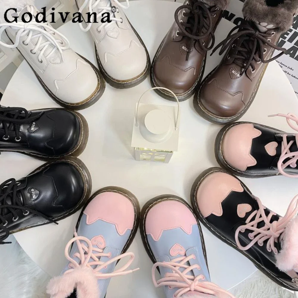 Cute Lolita Boots Velvet Sweet Lace-up Round Head Autumn and Winter, Kawaii Platform Boot Casual Women Shoes
Cute Lolita Boots Velvet Sweet Lace-up Round Head Autumn and Winter, Kawaii Platform Boot Casual Women Shoes