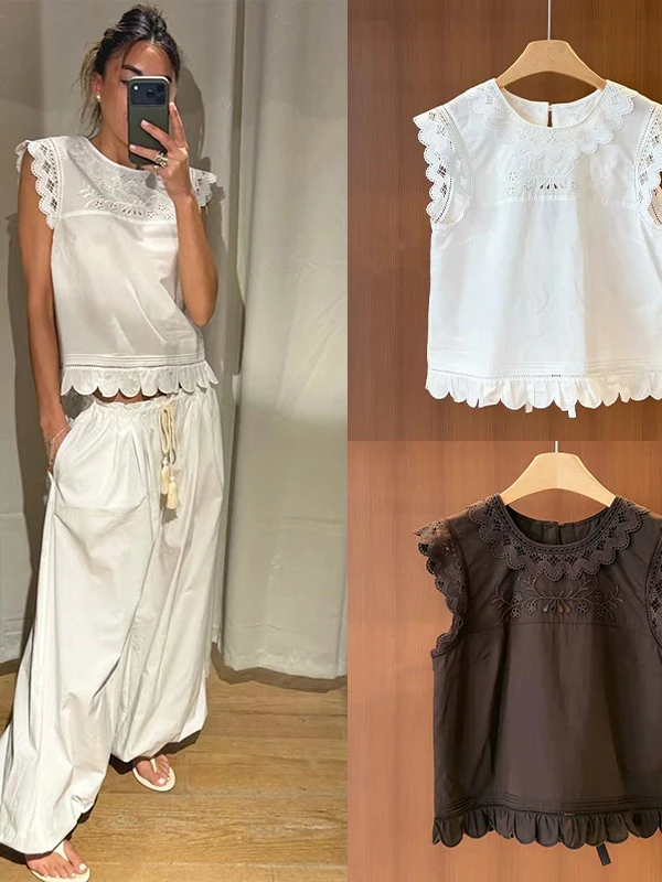 Spring 2026 New Elegant Embroidered Hollow out Lace round Neck Back Tied Doll Shirt Girl Style Straight Cotton Breathable Top
Spring 2026 New Elegant Embroidered Hollow out Lace round Neck Back Tied Doll Shirt Girl Style Straight Cotton Breathable Top