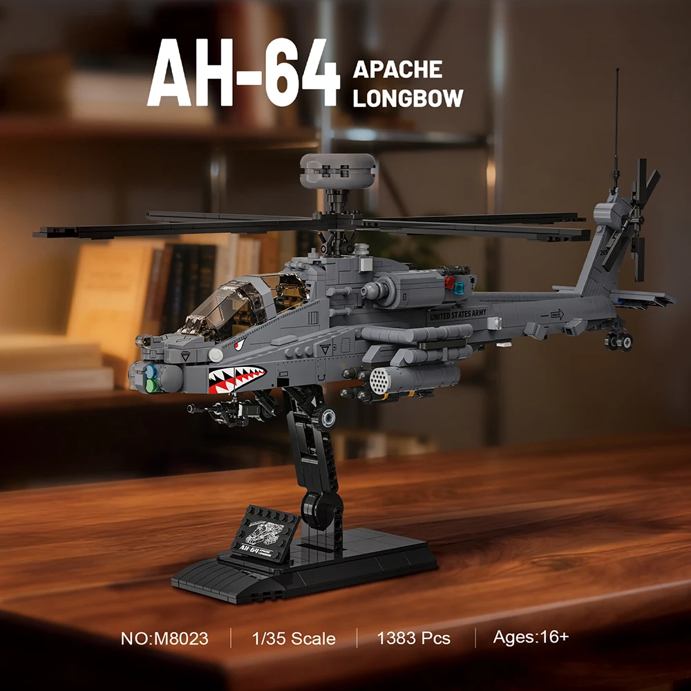 Конструктор MISINI M8023 AH-64 Apache Longbow, 1383 детали, военный вооруженный вертолет для сборки
Конструктор MISINI M8023 AH-64 Apache Longbow, 1383 детали, военный вооруженный вертолет для сборки
