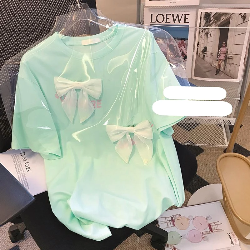 Round Neck Sweet Simplicity T-Shirts Short Sleeve Bow Tie Solid Color Pullovers Loose Patchwork Fashion Casual Women's Clothing
Round Neck Sweet Simplicity T-Shirts Short Sleeve Bow Tie Solid Color Pullovers Loose Patchwork Fashion Casual Women's Clothing
