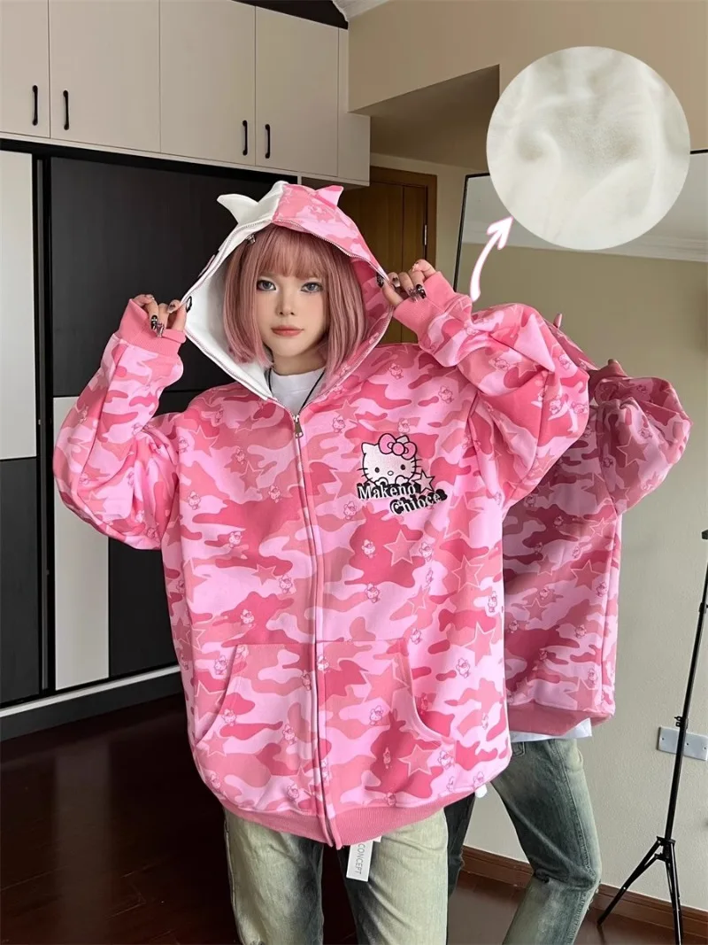 Sanrio, Hello Kitty утолщенная уличная одежда из хлопка и шерсти, Женская оригинальная толстовка на молнии, Свободный кардиган для девушек, куртка Y2k
Sanrio, Hello Kitty утолщенная уличная одежда из хлопка и шерсти, Женская оригинальная толстовка на молнии, Свободный кардиган для девушек, куртка Y2k