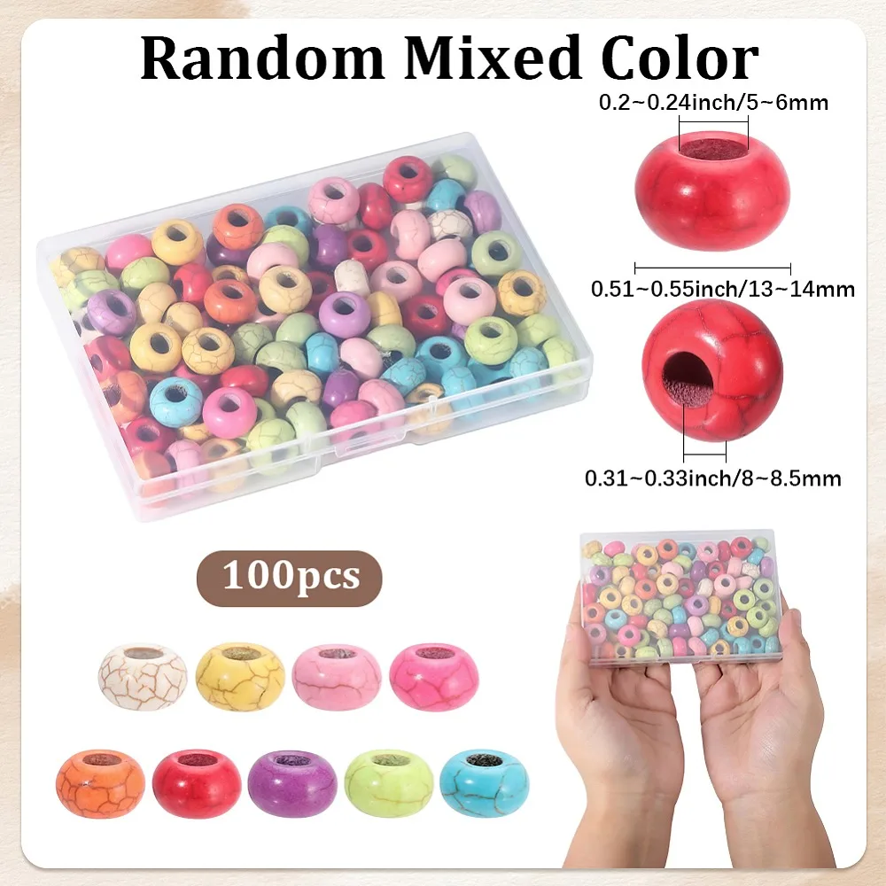 100Pcs Turquoise European Beads Large Hole Beads Dyed Rondelle Mixed Color 13~14x8~8.5mm Hole: 5~6mm
100Pcs Turquoise European Beads Large Hole Beads Dyed Rondelle Mixed Color 13~14x8~8.5mm Hole: 5~6mm