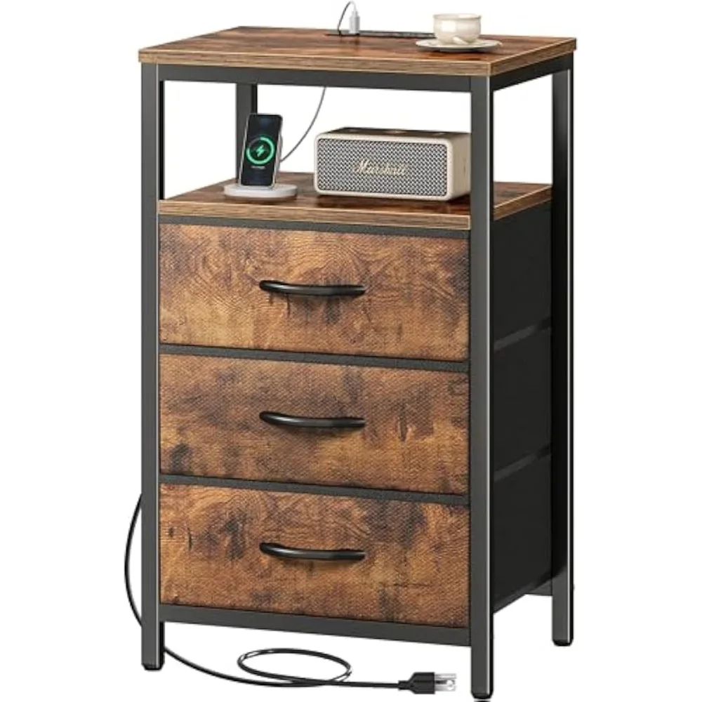 Тумбочка с зарядной станцией, тканевые ящики, торцевой столик с USB-портами и розетками, коричневая прикроватная тумбочка в деревенском стиле для
Тумбочка с зарядной станцией, тканевые ящики, торцевой столик с USB-портами и розетками, коричневая прикроватная тумбочка в деревенском стиле для