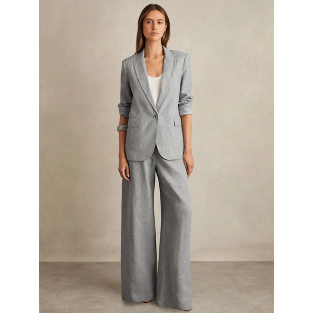 Элегантный льняной серый комплект из 2-х предметов для женщин, куртка с отворотом на одной пуговице, широкие брюки, комплекты офисной банкетной женской одежды
Элегантный льняной серый комплект из 2-х предметов для женщин, куртка с отворотом на одной пуговице, широкие брюки, комплекты офисной банкетной женской одежды