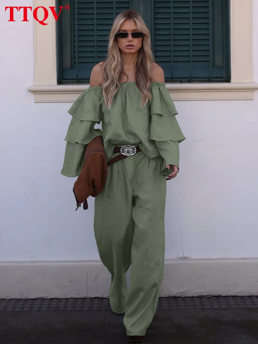 TTQV Fashion Loose Green Cotton 2 Pieces Set For Woman 2026 Sexy Long Sleeve Shirt With High Waist Wide Pants Set Female
TTQV Fashion Loose Green Cotton 2 Pieces Set For Woman 2026 Sexy Long Sleeve Shirt With High Waist Wide Pants Set Female
