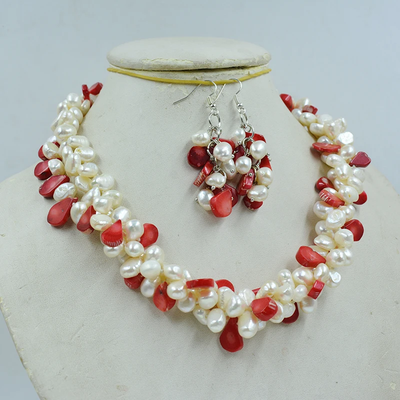 3 strands of 8MM natural white AAA Baroque pearl coral necklace earrings. Women's Wedding Jewelry Set 19”
3 strands of 8MM natural white AAA Baroque pearl coral necklace earrings. Women's Wedding Jewelry Set 19”