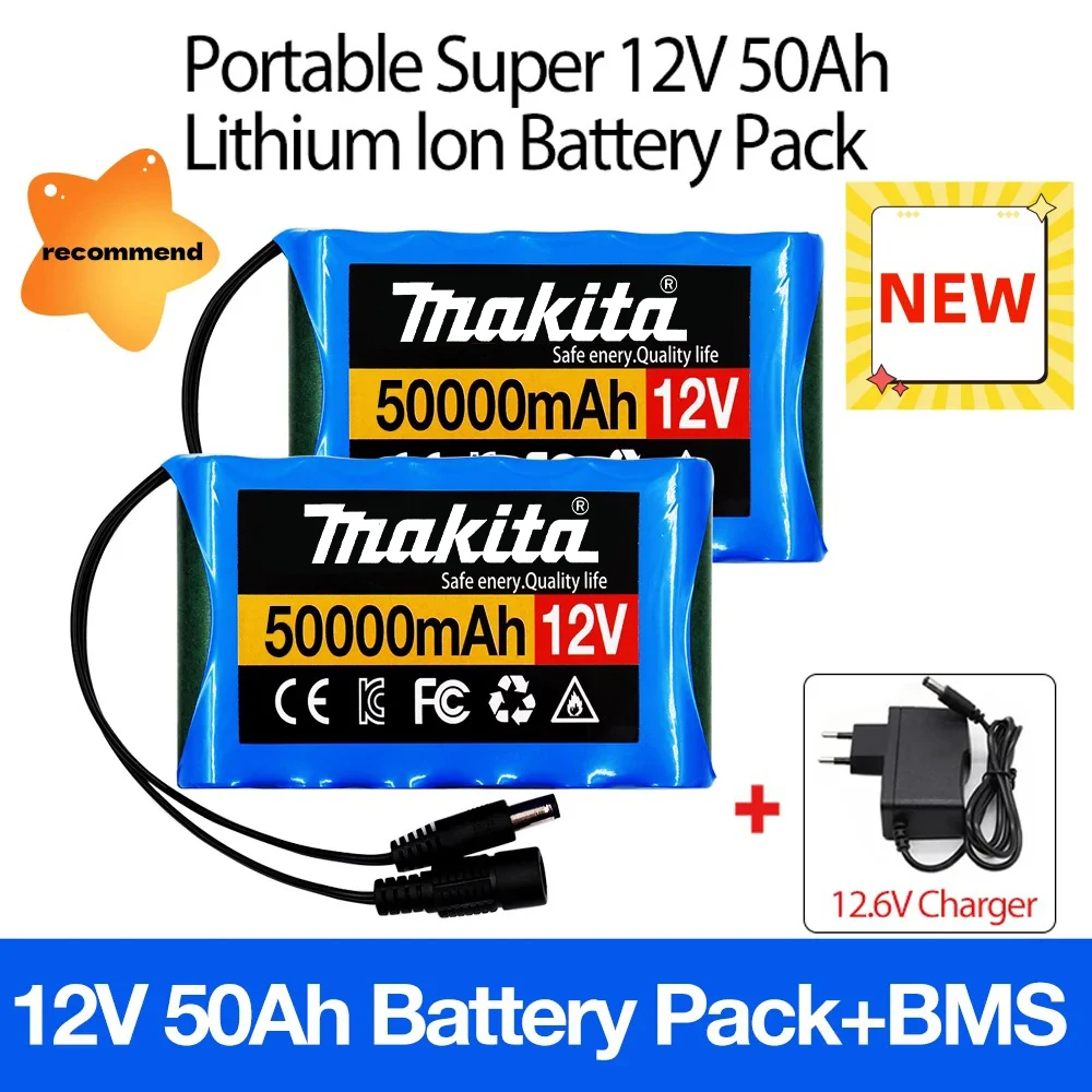 Portable Super 18650 3S2P 12V 50000mAh Rechargeable Lithium Ion Battery Pack,for CCTV Cam Monitor li-ion Battery+ 12.6v Charger
Portable Super 18650 3S2P 12V 50000mAh Rechargeable Lithium Ion Battery Pack,for CCTV Cam Monitor li-ion Battery+ 12.6v Charger