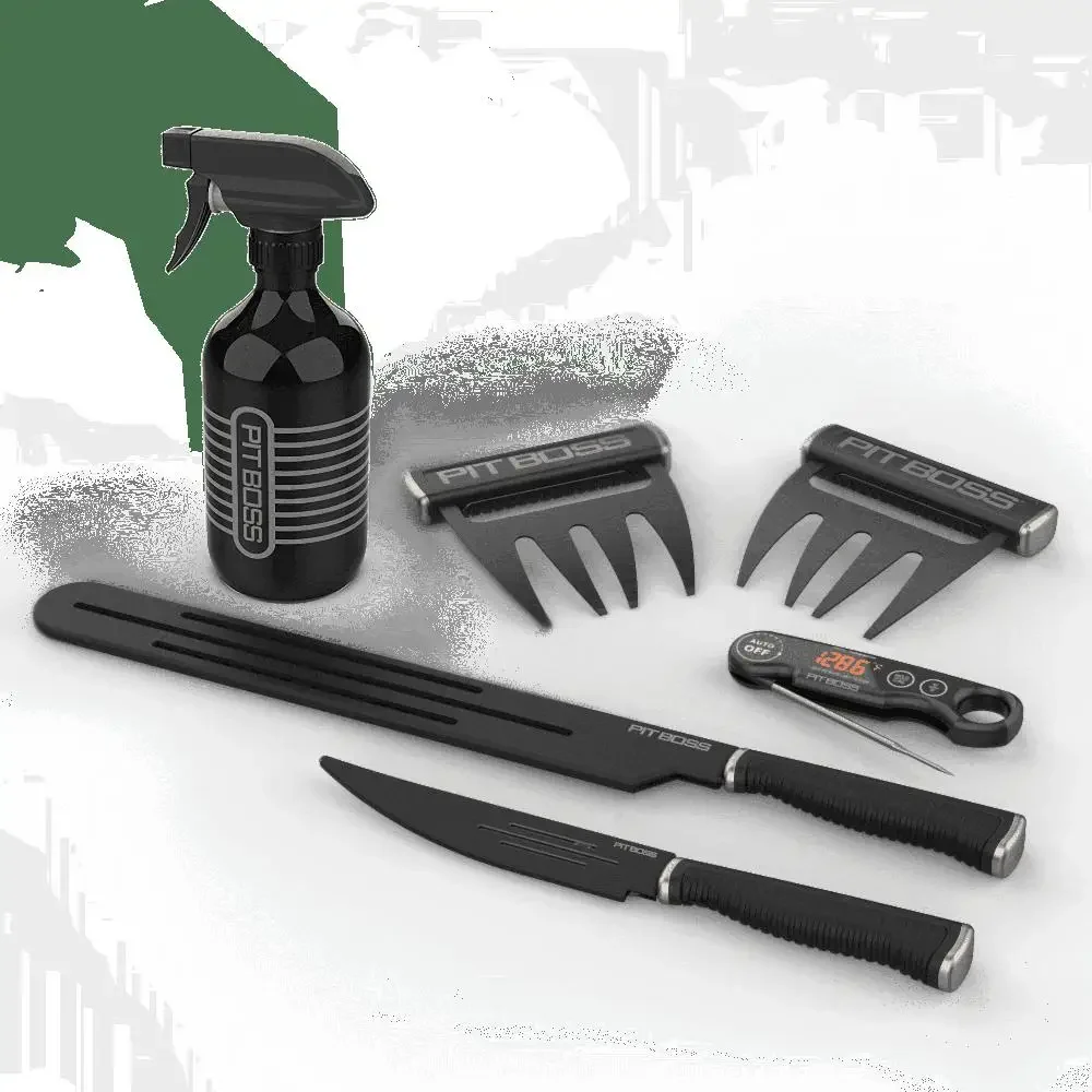 6-Piece BBQ Grill Tool Set Brisket Knife Trimming Knife Meat Claws Thermometer Spritz Bottle Stainless Steel Construction
6-Piece BBQ Grill Tool Set Brisket Knife Trimming Knife Meat Claws Thermometer Spritz Bottle Stainless Steel Construction