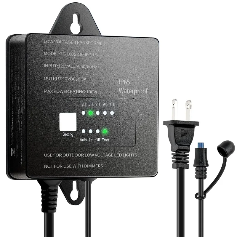 100W Landscape Lighting Transformer, Low Voltage 12V Transformer for Landscape Lighting with Timer and Photocell Sensor 120V AC
100W Landscape Lighting Transformer, Low Voltage 12V Transformer for Landscape Lighting with Timer and Photocell Sensor 120V AC