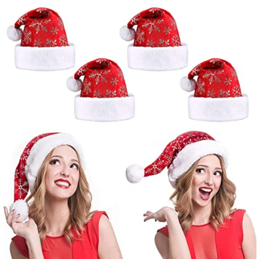 4 Pcak Christmas Santa Hat, Santa Hat Adults Christmas Hats, Reusable Double Liner Plush with Snowflake Pattern, for Christmas
4 Pcak Christmas Santa Hat, Santa Hat Adults Christmas Hats, Reusable Double Liner Plush with Snowflake Pattern, for Christmas
