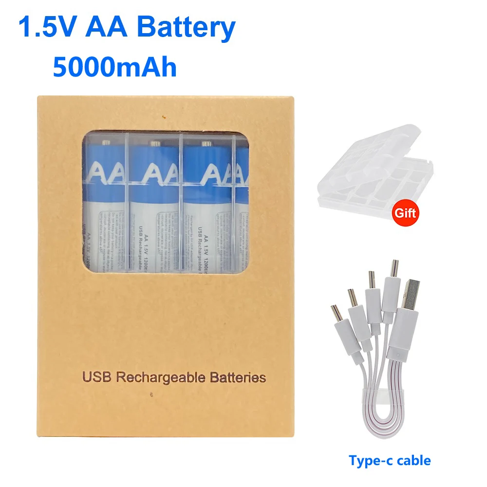 1.5V AA 5000mAh Rechargeable Battery USB AA Li-ion Batteries for Fingerprint Lock Camera Toy Car Wireless Mouse + Type-C Cable
1.5V AA 5000mAh Rechargeable Battery USB AA Li-ion Batteries for Fingerprint Lock Camera Toy Car Wireless Mouse + Type-C Cable