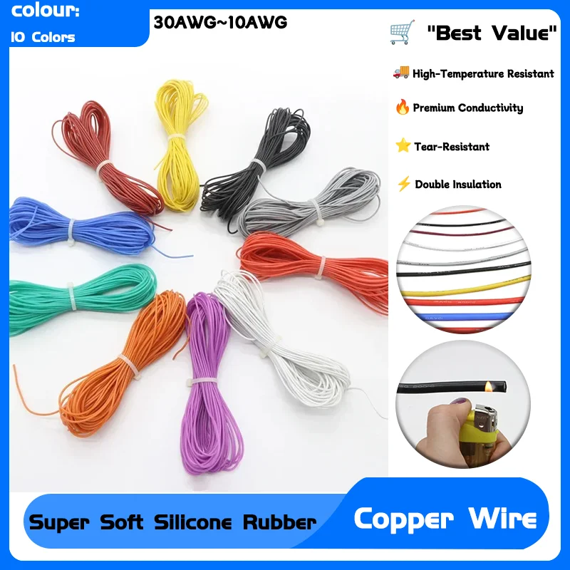 Heat-resistant Ultra Flexible Electronic Cord High Temperature Cable 1/5/10M 30AWG~10AWG Copper Wire Super Soft Silicone Rubber
Heat-resistant Ultra Flexible Electronic Cord High Temperature Cable 1/5/10M 30AWG~10AWG Copper Wire Super Soft Silicone Rubber
