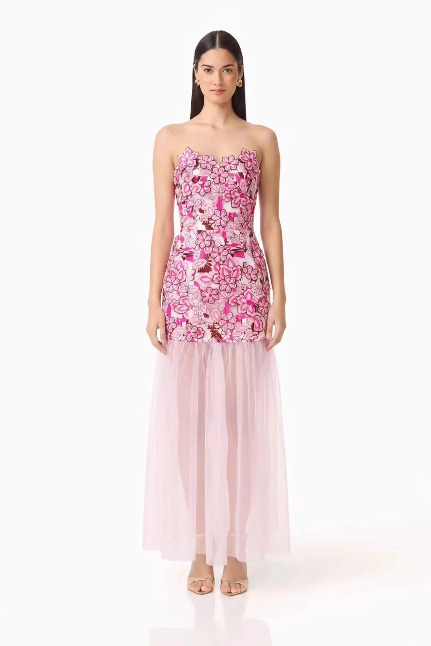 High Quality 2026 Women 3D Floral Lace Strapless Maxi Dress with Sheer Tulle Skirt Formal Evening Party Gown 2 Colors
High Quality 2026 Women 3D Floral Lace Strapless Maxi Dress with Sheer Tulle Skirt Formal Evening Party Gown 2 Colors