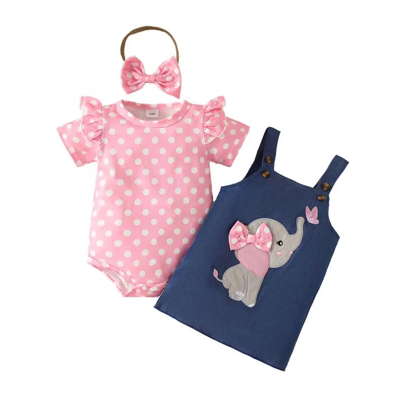 Baby Girls Clothes 0-18Months Summer 3-piece Set Short Sleeve Polka Dot Bodysuit+Elephant Halter Dress+Hairband Newborn Gift Set
Baby Girls Clothes 0-18Months Summer 3-piece Set Short Sleeve Polka Dot Bodysuit+Elephant Halter Dress+Hairband Newborn Gift Set