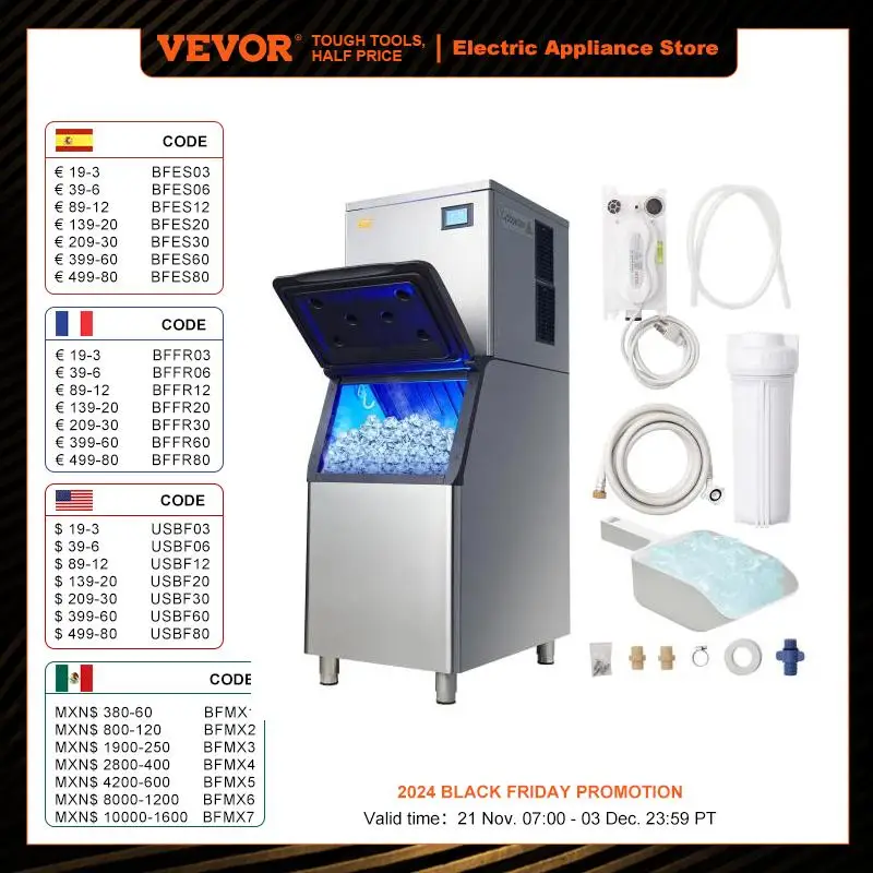 VEVOR Commercial Ice Maker 400LBS/24H Ice Making Machine with 330.7 LBS Large Storage Bin 800 W Auto Self-Cleaning Ice Maker
VEVOR Commercial Ice Maker 400LBS/24H Ice Making Machine with 330.7 LBS Large Storage Bin 800 W Auto Self-Cleaning Ice Maker