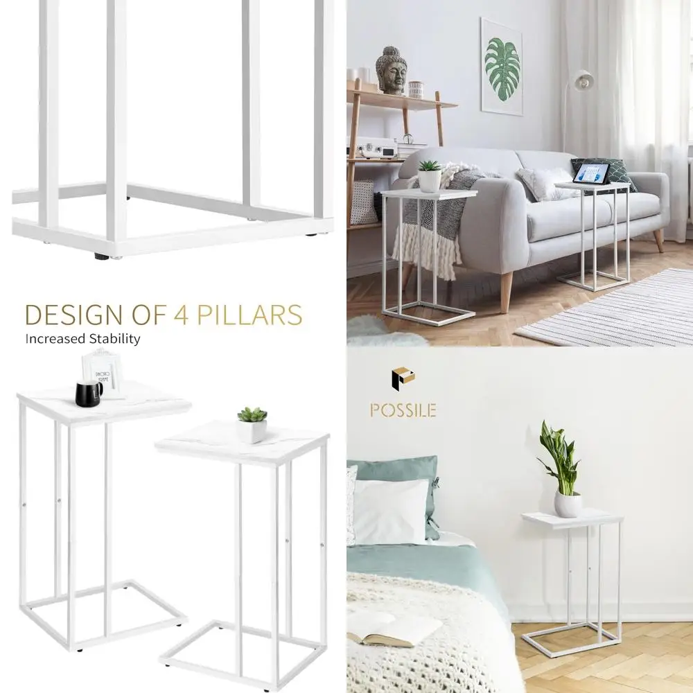 Пара C-образных прикроватных тумбочек для дивана и кровати с столешницами из искусственного мрамора, белые
Пара C-образных прикроватных тумбочек для дивана и кровати с столешницами из искусственного мрамора, белые