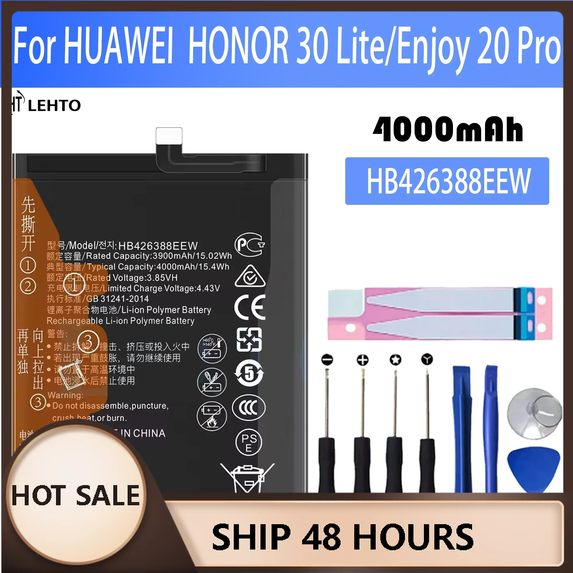 100% New Original Battery HB426388EEW For HUAWEI honor 30 Lite ENJOY 20 PRO Battery + Free Tools
100% New Original Battery HB426388EEW For HUAWEI honor 30 Lite ENJOY 20 PRO Battery + Free Tools