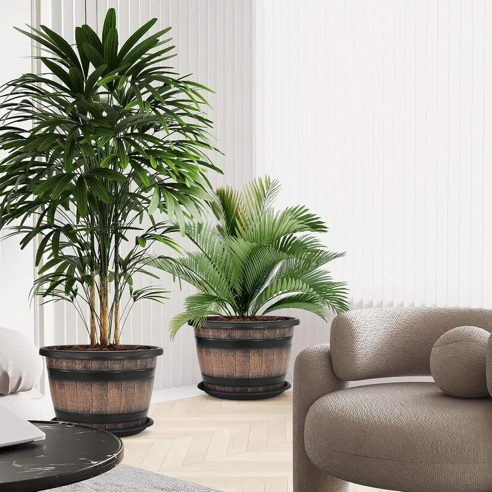 Set of 3 Large 16 Plastic Plant Pots with Drainage, 7 Gallons, Brown Barrel-Style for Indoor & Outdoor Use
Set of 3 Large 16 Plastic Plant Pots with Drainage, 7 Gallons, Brown Barrel-Style for Indoor & Outdoor Use