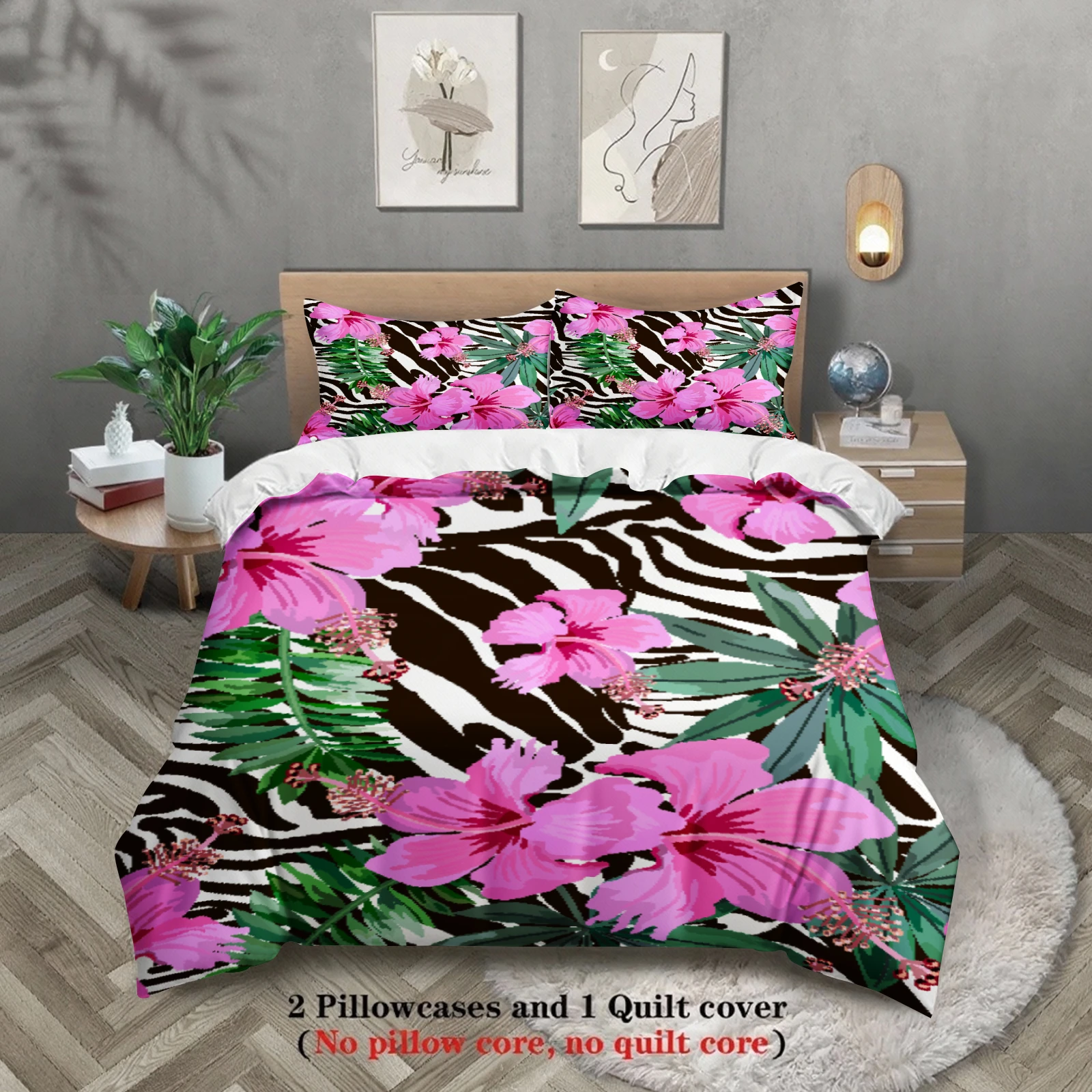 3pcs Floral Illustration Style Duvet Cover Zebra Stripe 3D Printed Single Twin Queen Size 100% Polyester Quilt Cover Sets
3pcs Floral Illustration Style Duvet Cover Zebra Stripe 3D Printed Single Twin Queen Size 100% Polyester Quilt Cover Sets