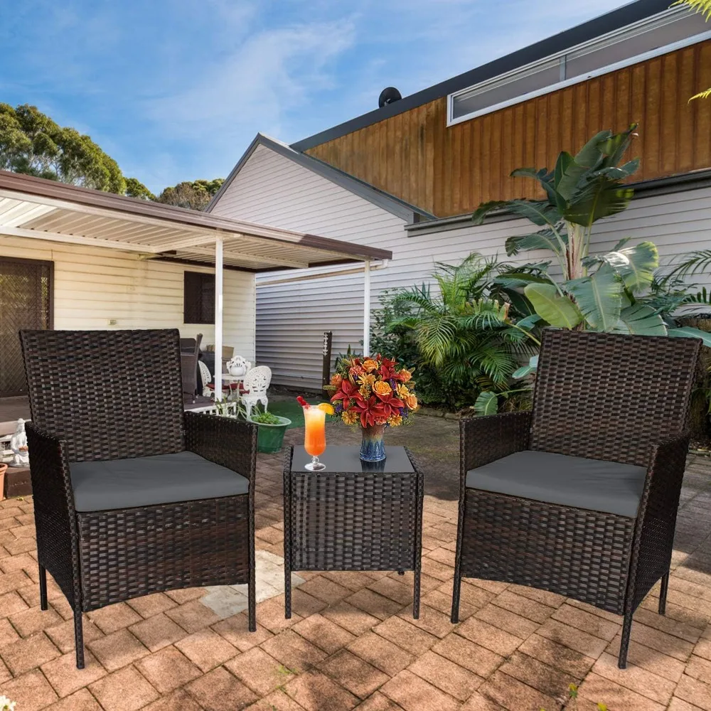 Wicker patio furniture set, indoor and outdoor small coffee table and chairs, all-weather 3-piece garden porch conversation set
Wicker patio furniture set, indoor and outdoor small coffee table and chairs, all-weather 3-piece garden porch conversation set