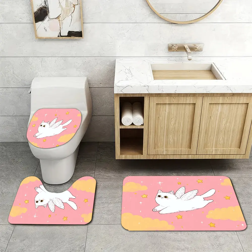 Set of 3 Ultra-Soft Bathroom Floor Mats Featuring a Non-Slip Backing, Adorned with a Cute White Cat with Wings Soaring Against
Set of 3 Ultra-Soft Bathroom Floor Mats Featuring a Non-Slip Backing, Adorned with a Cute White Cat with Wings Soaring Against