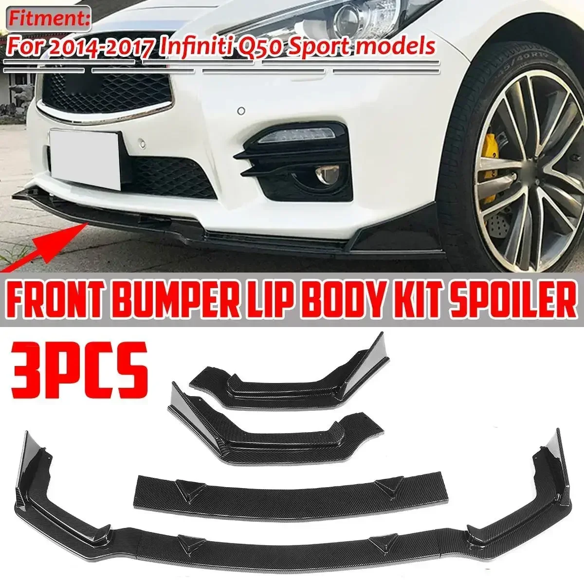 New Q50 Black/Carbon Fiber Look Car Front Bumper Splitter Lip Diffuser Spoiler Guard For Infiniti Q50 Sport 2014-2017 Body Kit
New Q50 Black/Carbon Fiber Look Car Front Bumper Splitter Lip Diffuser Spoiler Guard For Infiniti Q50 Sport 2014-2017 Body Kit