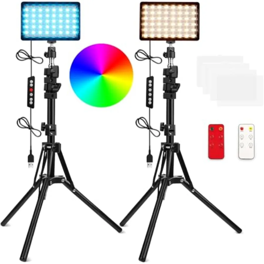 2 Packs RGB LED Video Light with Adjustable Tripod Stand/White Filters Dimmable 2500-6500K USB Video Conference Lighting Kit fo
2 Packs RGB LED Video Light with Adjustable Tripod Stand/White Filters Dimmable 2500-6500K USB Video Conference Lighting Kit fo