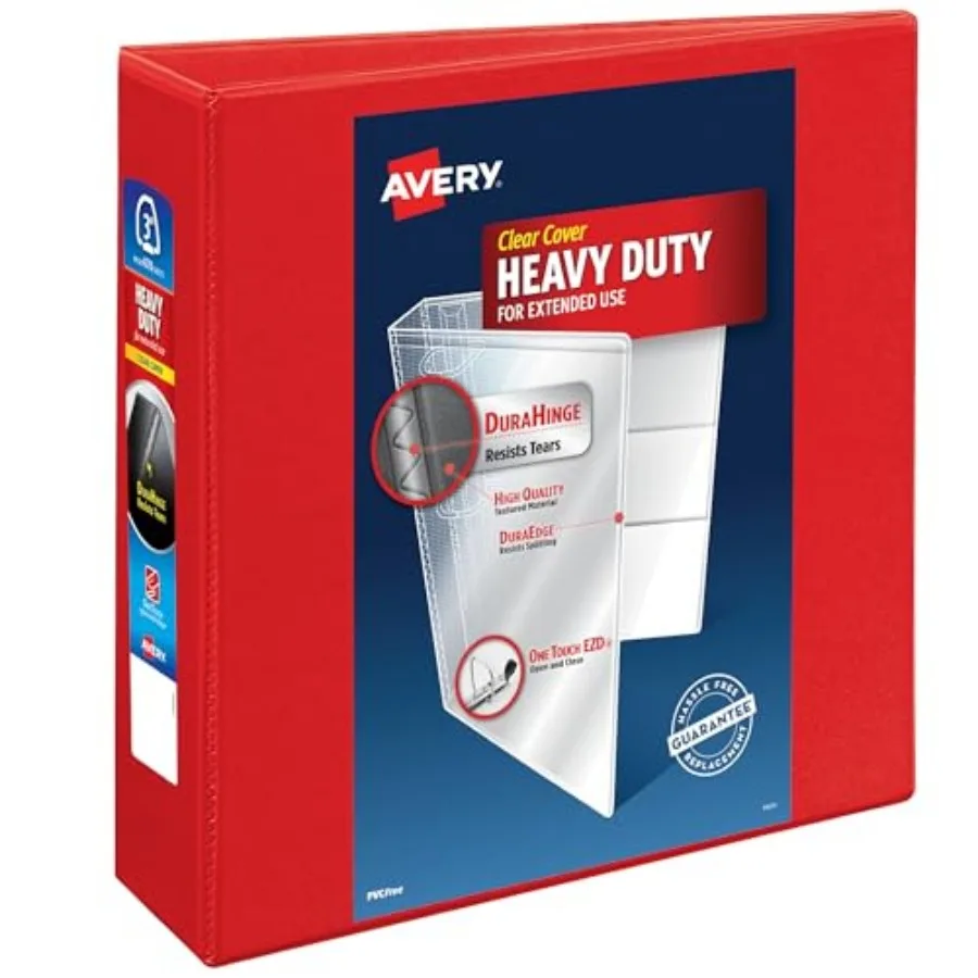 Heavy-Duty View 3 Ring Binder, 3 Inch One Touch EZD Rings, 3.5 Inch Spine, 1 Red Binder
Heavy-Duty View 3 Ring Binder, 3 Inch One Touch EZD Rings, 3.5 Inch Spine, 1 Red Binder