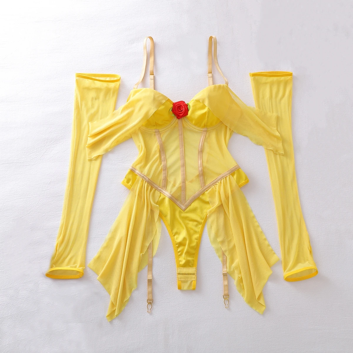 French Dopamine Rose Mesh Sheer Jumpsuits Women Sexy Open-Back Yellow Shaping Bodysuit Female See Through Underwear with Gloves
French Dopamine Rose Mesh Sheer Jumpsuits Women Sexy Open-Back Yellow Shaping Bodysuit Female See Through Underwear with Gloves