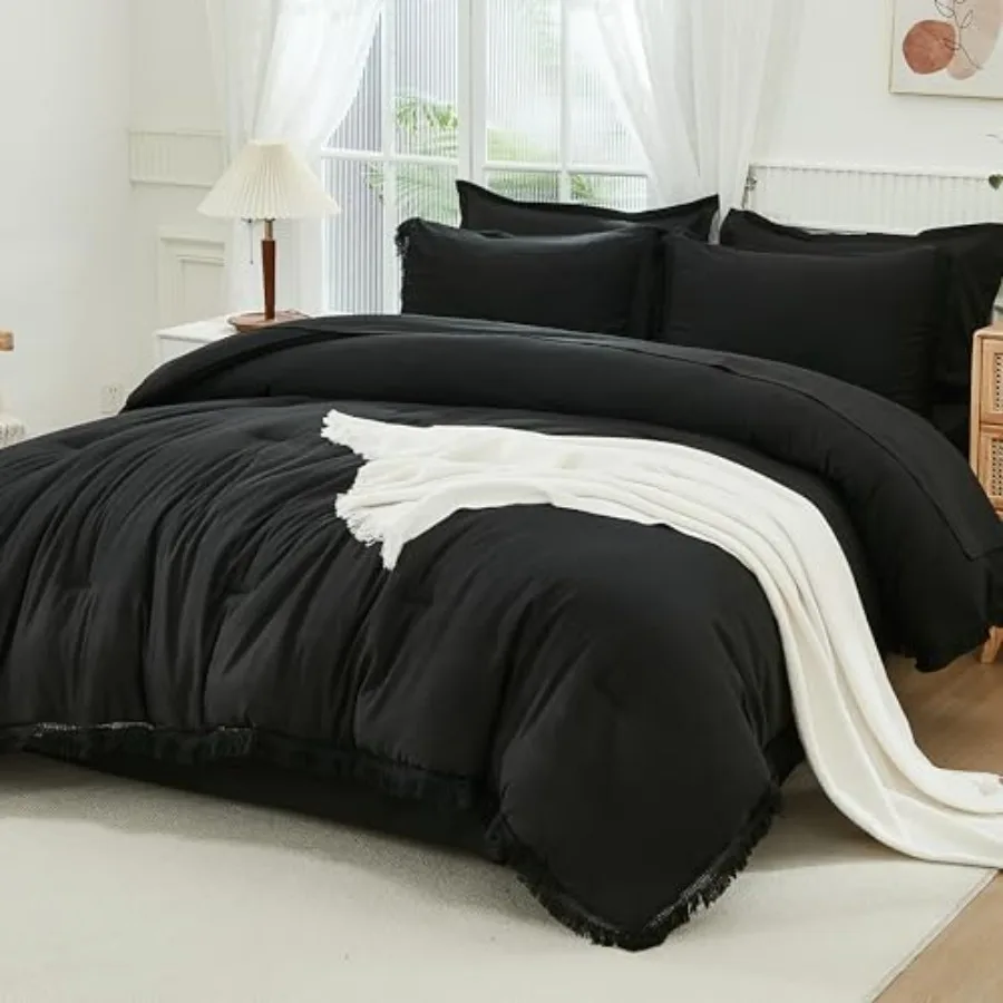Black Size Comforter Set with Sheets - 7 Pieces Boho Tassel Bed in a Bag Soft Lightweight Bedding Sets Black Fringe Bed Set wit
Black Size Comforter Set with Sheets - 7 Pieces Boho Tassel Bed in a Bag Soft Lightweight Bedding Sets Black Fringe Bed Set wit