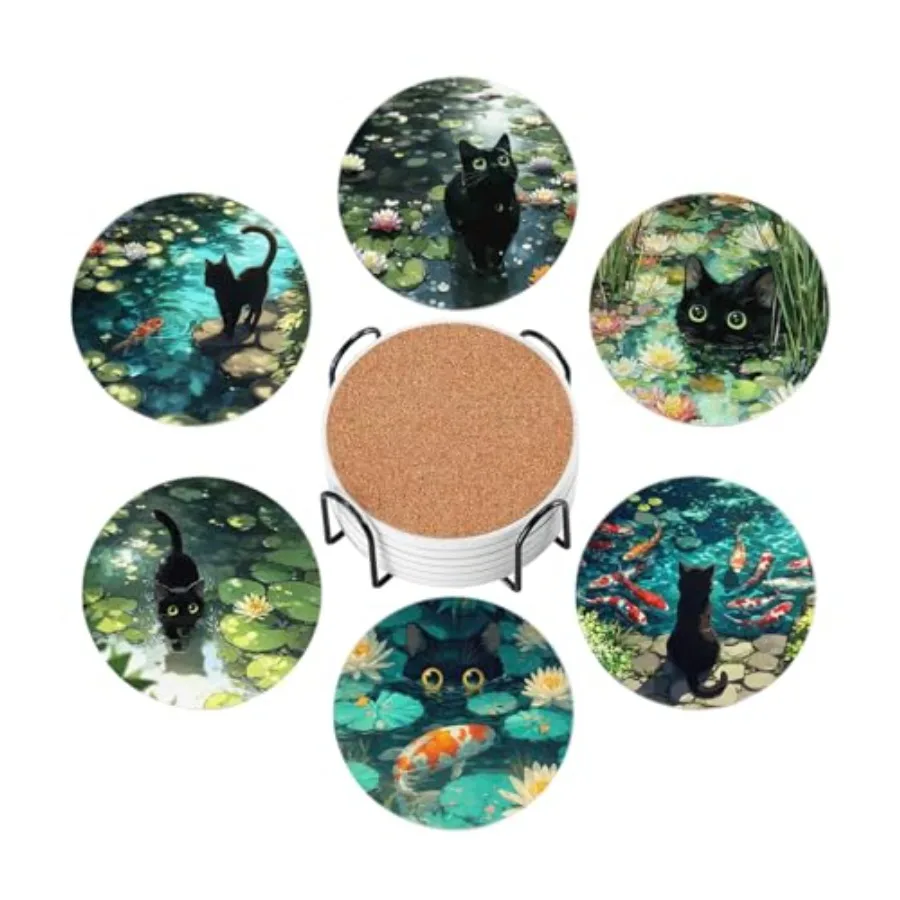 Drink Absorbent Coasters with Holder Set of 6, Ceramic Stone with Cork Base, Design Coaster for Drinks, Gift for Housewarming R
Drink Absorbent Coasters with Holder Set of 6, Ceramic Stone with Cork Base, Design Coaster for Drinks, Gift for Housewarming R
