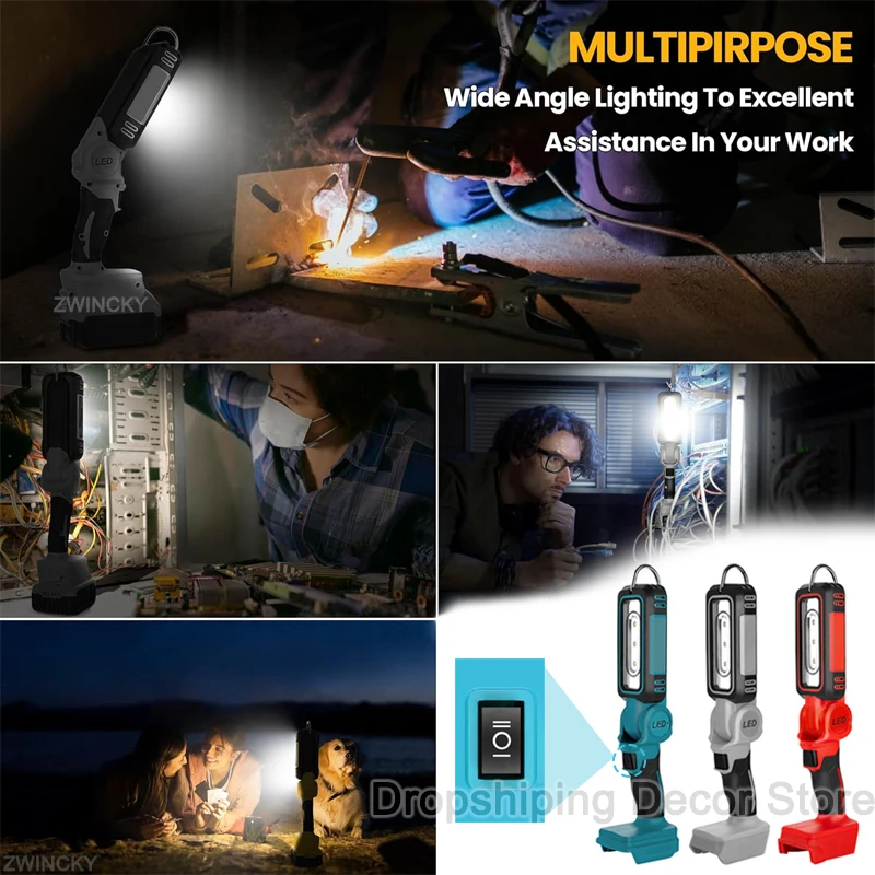 for Makita/Dewal/Milwaukee 18V Battery LED Work Light With Hook Two Levels Adjustable Camp Light Portable Emergency Flashlight
for Makita/Dewal/Milwaukee 18V Battery LED Work Light With Hook Two Levels Adjustable Camp Light Portable Emergency Flashlight