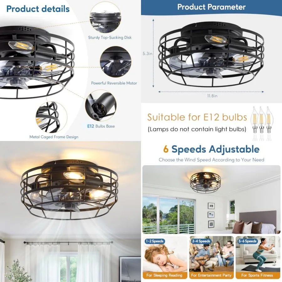 Farmhouse Caged Ceiling Fan with Light, Bladeless Flush Mount Fan Lights Ceiling Fixtures with Remote, 12 in 6 Speeds Indooor L
Farmhouse Caged Ceiling Fan with Light, Bladeless Flush Mount Fan Lights Ceiling Fixtures with Remote, 12 in 6 Speeds Indooor L