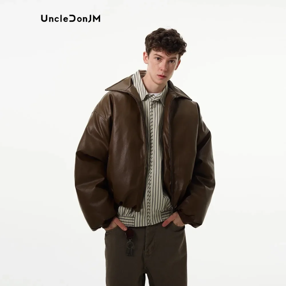 Vintage Short Leather Jacket Men's Thickened Puffer Jacket Pu Luxury Men Winter Jacket
Vintage Short Leather Jacket Men's Thickened Puffer Jacket Pu Luxury Men Winter Jacket