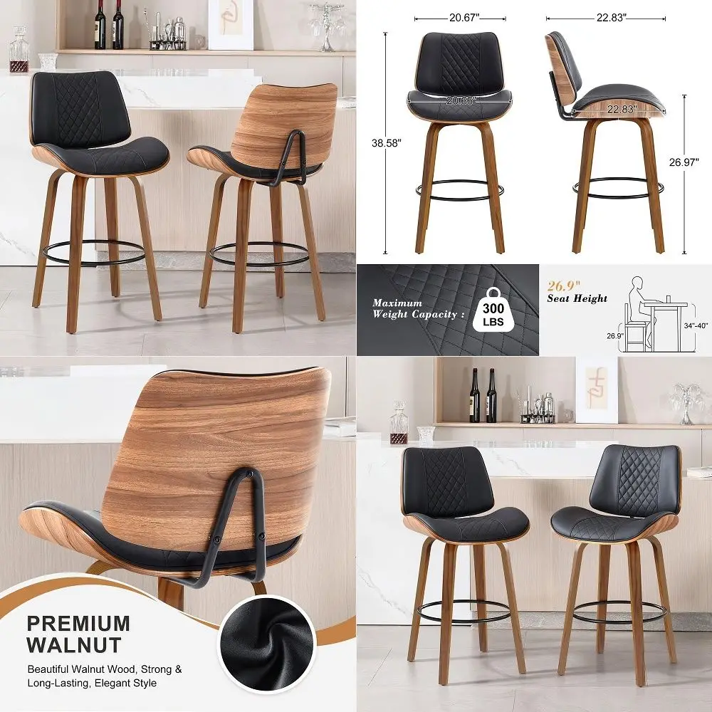 Height Barstools Set of 2, 26.9 Armless Stools with Wooden Legs, Walnut Pub Chair in Modern Style, PU Leather Bentwood Bar Chai
Height Barstools Set of 2, 26.9 Armless Stools with Wooden Legs, Walnut Pub Chair in Modern Style, PU Leather Bentwood Bar Chai