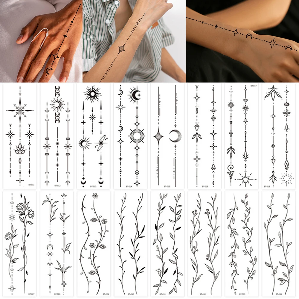 Waterproof Flower Temporary Tattoo Sticker Moon Stars Long Size Black Tattoo Sticker for Women Men Hand Arm Back Tattoo Patch
Waterproof Flower Temporary Tattoo Sticker Moon Stars Long Size Black Tattoo Sticker for Women Men Hand Arm Back Tattoo Patch