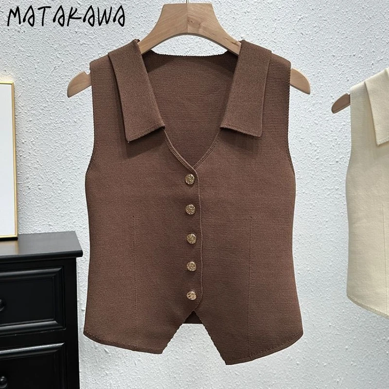 Matakawa Thin Sweaters Women Tops Spring Summer Solid Single Breasted Short Vests Korean Fashion Elegant Chic Knitwear
Matakawa Thin Sweaters Women Tops Spring Summer Solid Single Breasted Short Vests Korean Fashion Elegant Chic Knitwear