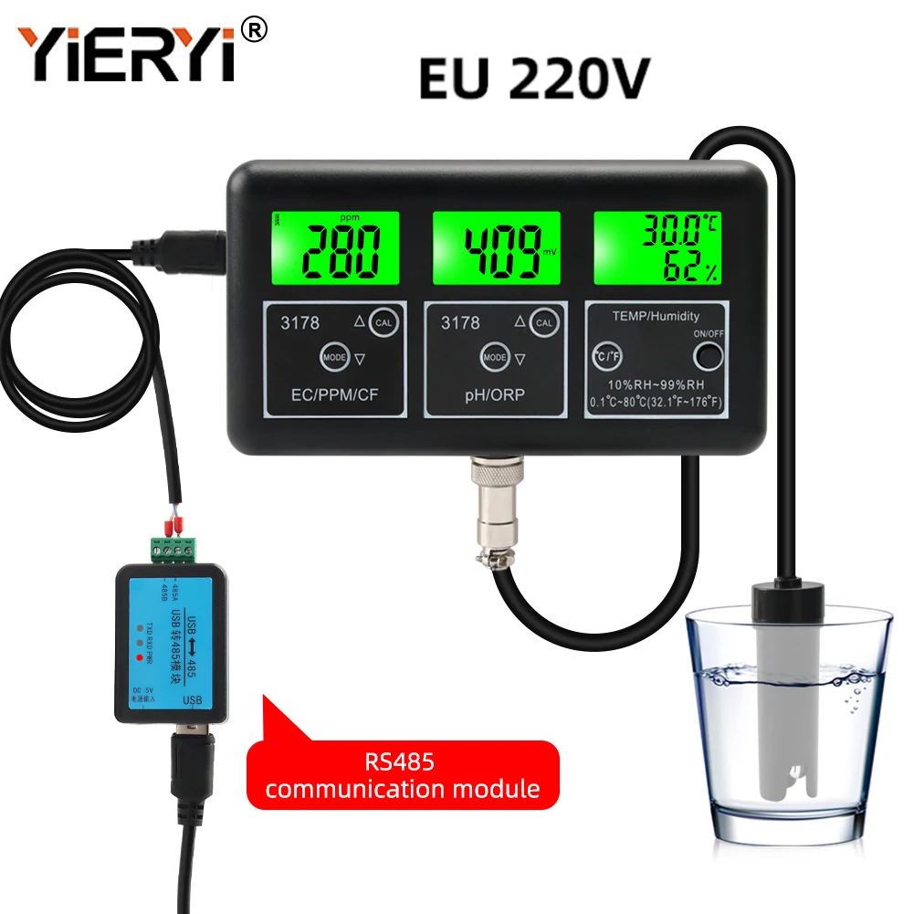 RS485 Communication Multi-function Water Quality Tester Monitor PH ORP TDS EC CF Теmp Humidity Meter Aquarium Online Analyzer
RS485 Communication Multi-function Water Quality Tester Monitor PH ORP TDS EC CF Теmp Humidity Meter Aquarium Online Analyzer