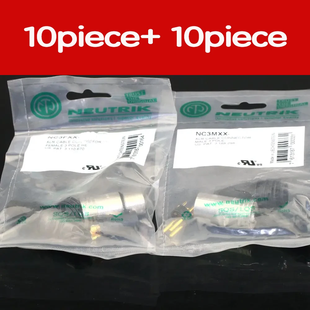 20PCS/lot FOR NEUTRIK connector 10PCS NC3MXX & 10PCS NC3FXX Male et femelle Un ensemble 3 Broches XLR Connecteur avec!
20PCS/lot FOR NEUTRIK connector 10PCS NC3MXX & 10PCS NC3FXX Male et femelle Un ensemble 3 Broches XLR Connecteur avec!