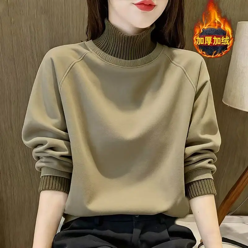 Korean Sweatshirt Women's Autumn Winter New Plus-size Thick T-shirt High-Necked Jacket Simple Pullover Stitching Warm Top Female
Korean Sweatshirt Women's Autumn Winter New Plus-size Thick T-shirt High-Necked Jacket Simple Pullover Stitching Warm Top Female