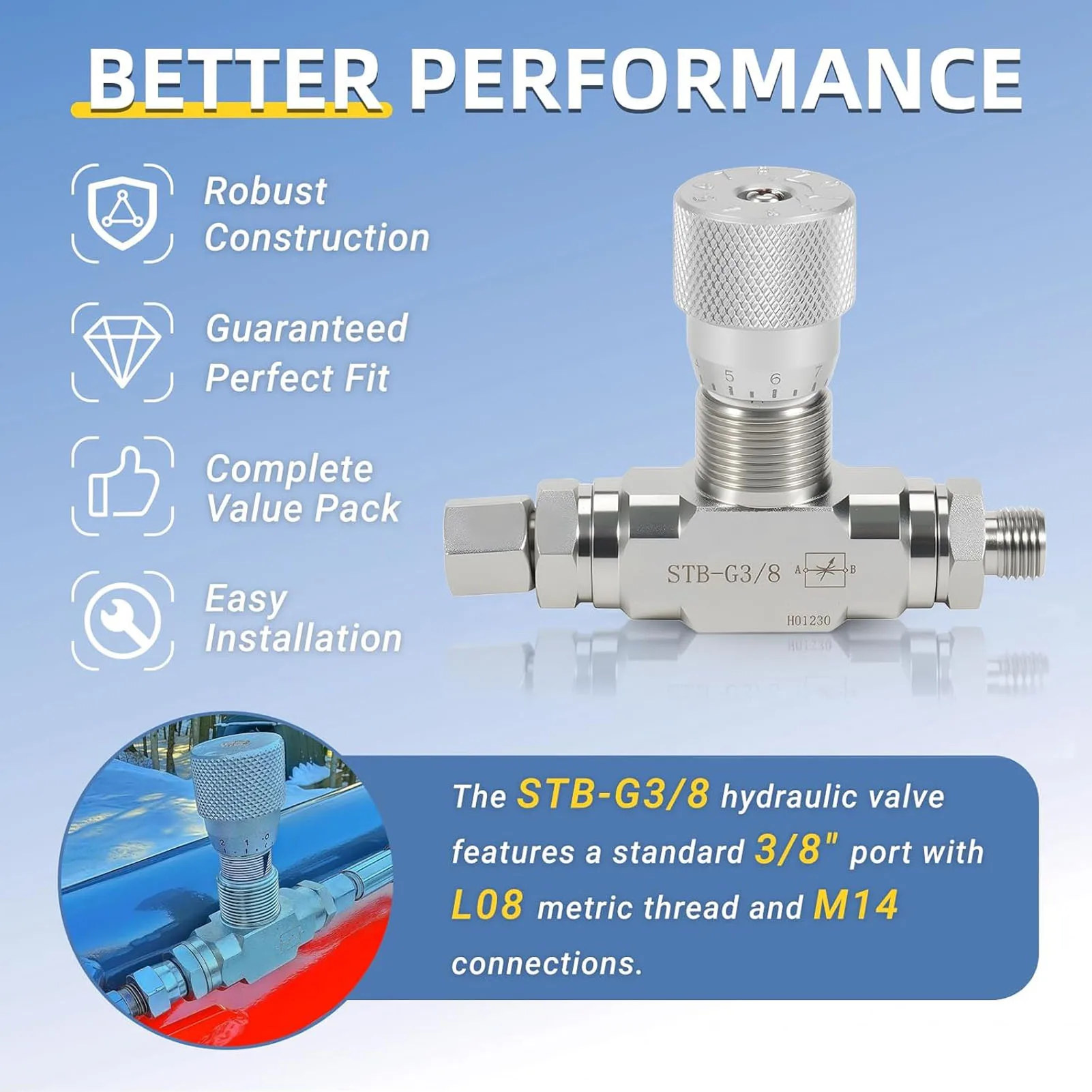 Hydraulic Flowrate Control Valve Fit for STB Series Mini Excavator 0.8-2 Ton 3/8in with M14 Connection Bidirectional for Cylinde
Hydraulic Flowrate Control Valve Fit for STB Series Mini Excavator 0.8-2 Ton 3/8in with M14 Connection Bidirectional for Cylinde