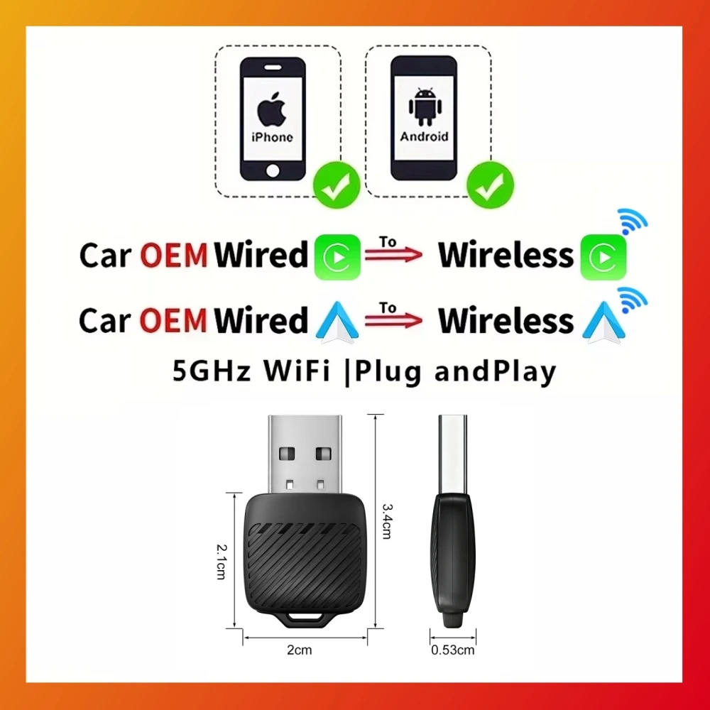 Новый адаптер 2-в-1: мини-бокс для CarPlay (проводной в беспроводной), Android Auto, Bluetooth, Plug&Play, для 98% автомобилей (модель 2025 года)
Новый адаптер 2-в-1: мини-бокс для CarPlay (проводной в беспроводной), Android Auto, Bluetooth, Plug&Play, для 98% автомобилей (модель 2025 года)