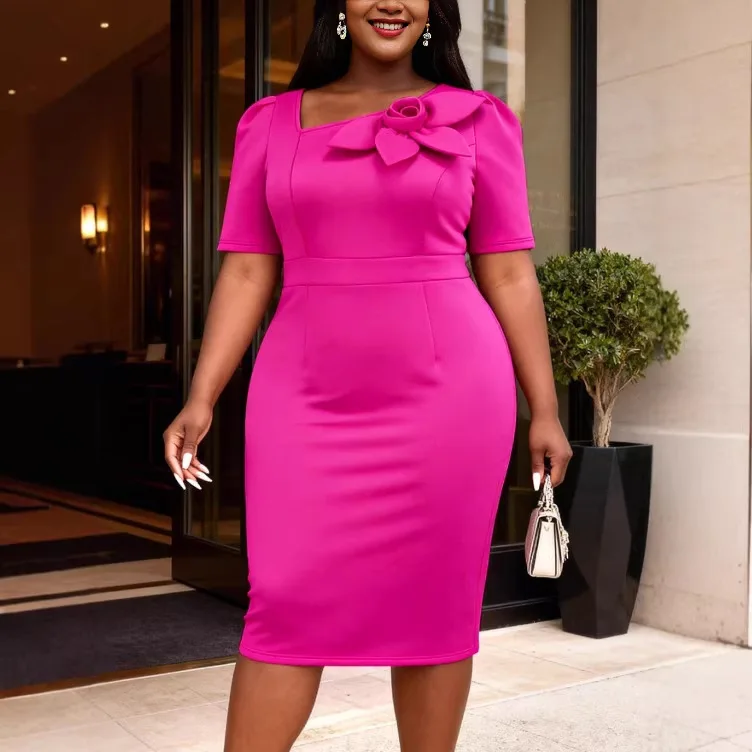 Plus Size Fuchsia Puff Sleeve Midi Dress Women 3D Floral Neck Bodycon Dress Elegant African Party Dresses
Plus Size Fuchsia Puff Sleeve Midi Dress Women 3D Floral Neck Bodycon Dress Elegant African Party Dresses