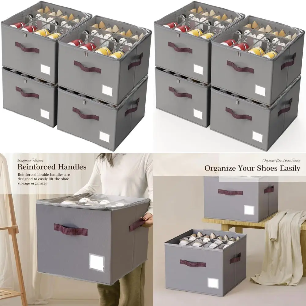 Gray 4-Piece Shoe Rack with Clear Covers and Strong Handles for Closet, Holds 12-16 Pairs of Footwear
Gray 4-Piece Shoe Rack with Clear Covers and Strong Handles for Closet, Holds 12-16 Pairs of Footwear