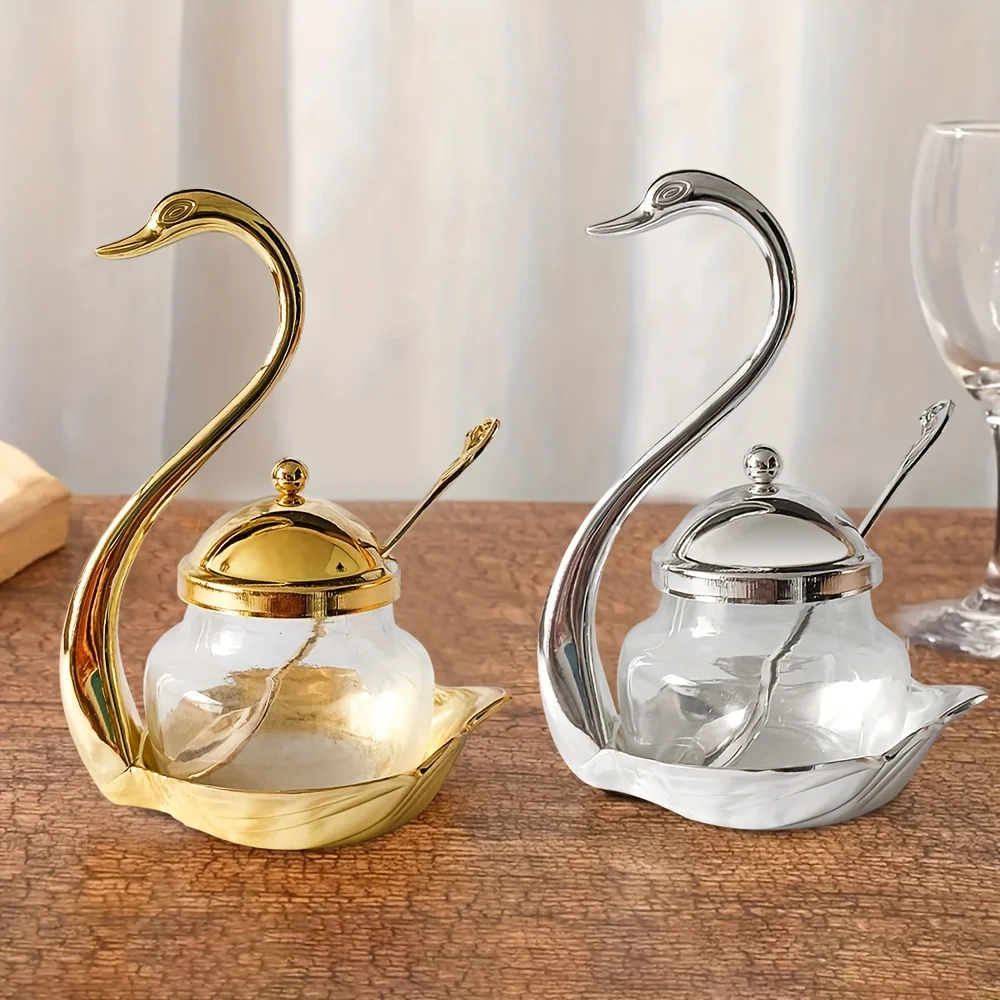 European Style Alloy Swan Sugar Bowl Spice Jar with Glass New Home Hotel Zinc Alloy Condiment Box
European Style Alloy Swan Sugar Bowl Spice Jar with Glass New Home Hotel Zinc Alloy Condiment Box
