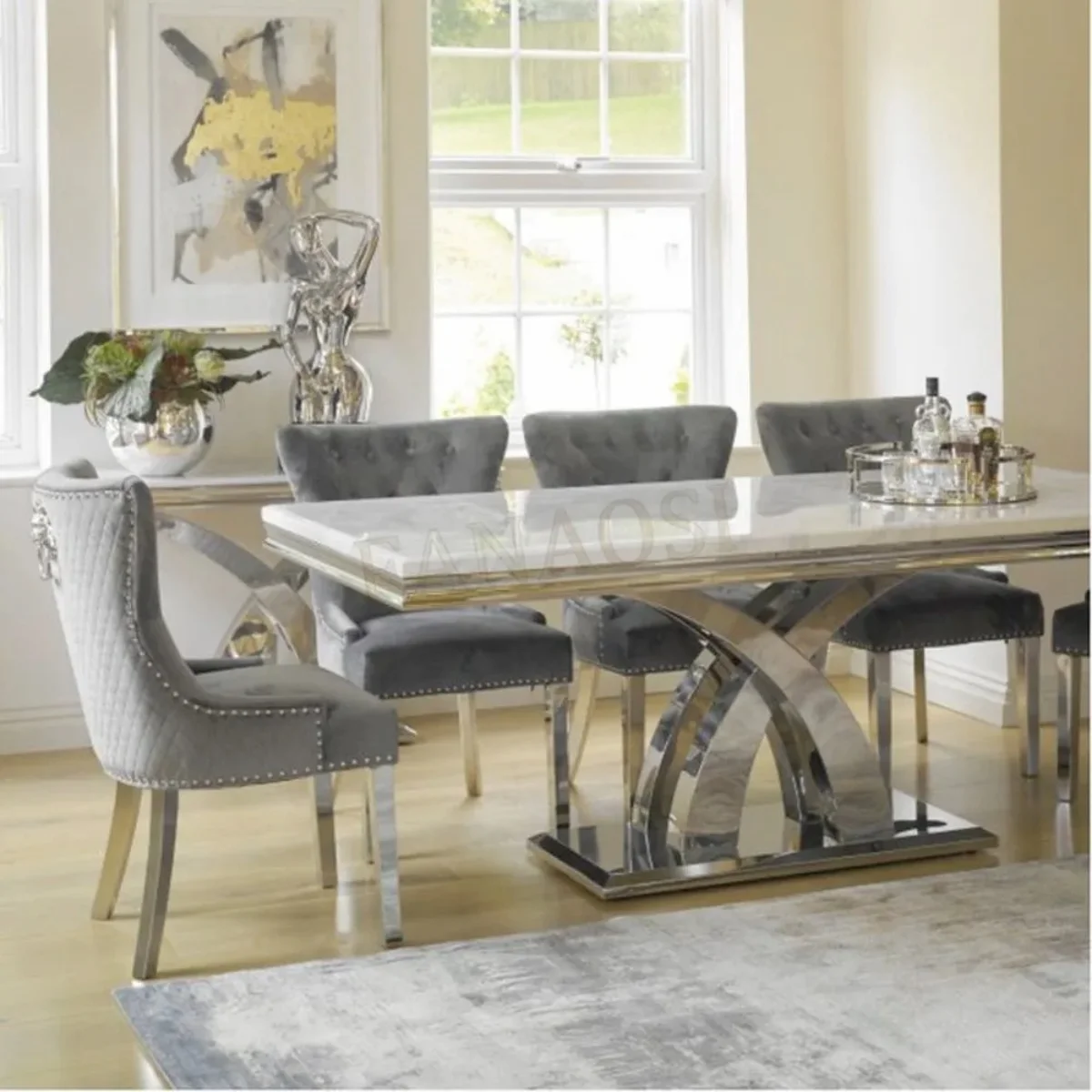 Living Room Furniture Luxury Modern Dining Table Silver Stainless Steel Base Classic Dining Table
Living Room Furniture Luxury Modern Dining Table Silver Stainless Steel Base Classic Dining Table