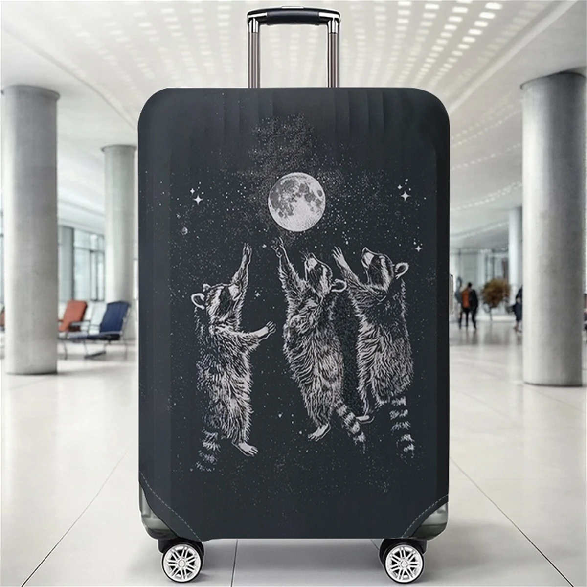 Raccoon Moon Playful Black Bottom Pattern Luggage Protective Cover, suitable for 18-32 inch luggage covers, luggage handle glove
Raccoon Moon Playful Black Bottom Pattern Luggage Protective Cover, suitable for 18-32 inch luggage covers, luggage handle glove