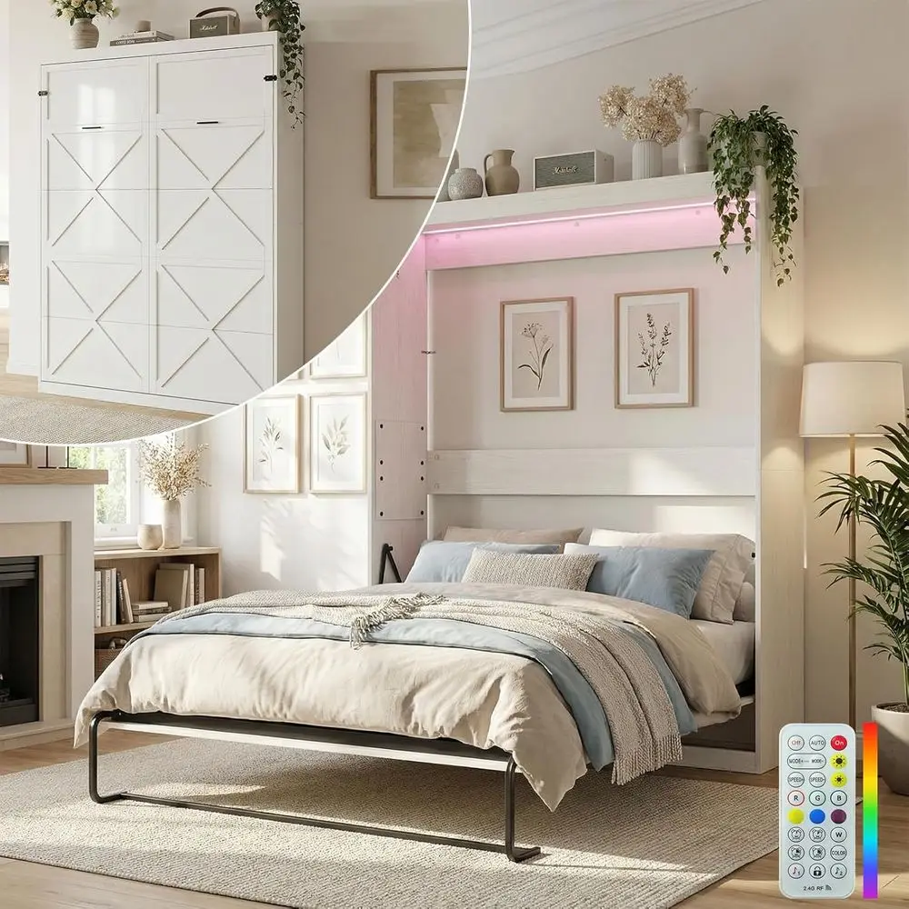 Space-Saving Queen Size Cabinet Bed with LED Lights for Adults in White
Space-Saving Queen Size Cabinet Bed with LED Lights for Adults in White