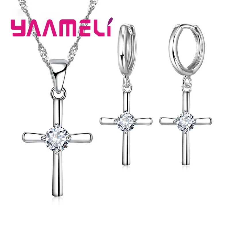 Fine 925 Sterling Silver Jewelry Sets Cross Clear Cubic Zircon Paved Charms Necklace Hoop Earrings for Women Girls
Fine 925 Sterling Silver Jewelry Sets Cross Clear Cubic Zircon Paved Charms Necklace Hoop Earrings for Women Girls